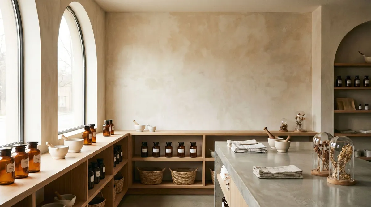 Bright, clean modern compounding pharmacy interior